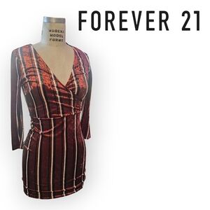 Forever 21; Glam Crushed Velvet Candy Striped Faux Wrap Dress - Small